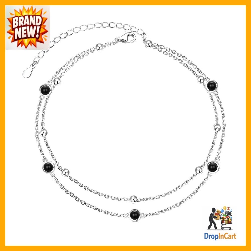 Sterling Silver Adjustable Ankle Bracelet Dainty Heart Charm Beaded Jewelry